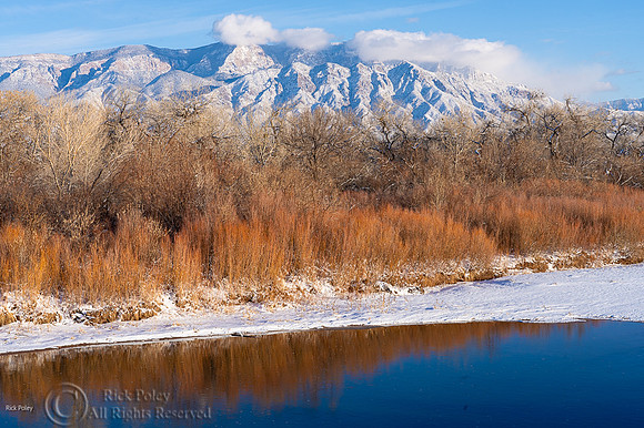 Snow-coverd Sandia Mountain (10678 ft (3255 m) & Rio Grande Rive
