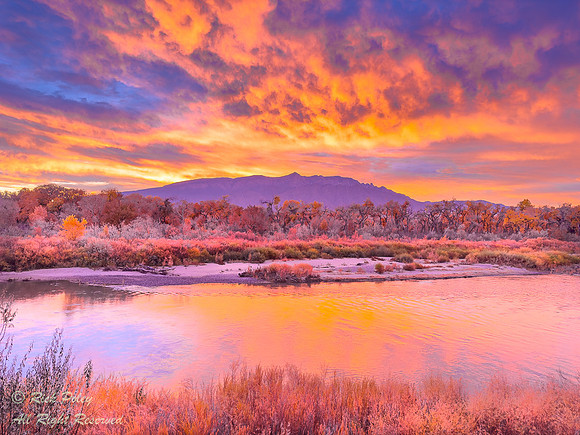 Sunrise, Rio Grande River & Sandia Mountain (10678 ft (3255 m),