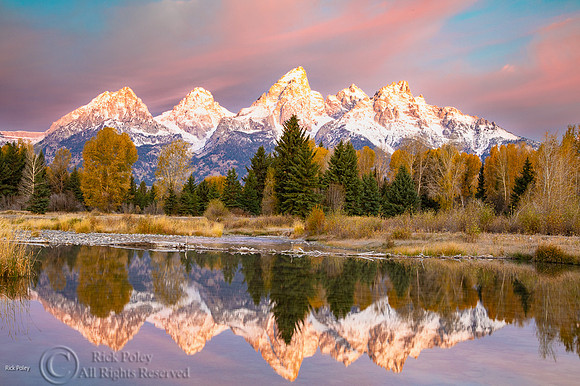 First Autumn Snowfall and Beave Pond Reflection Grand Teton NP,