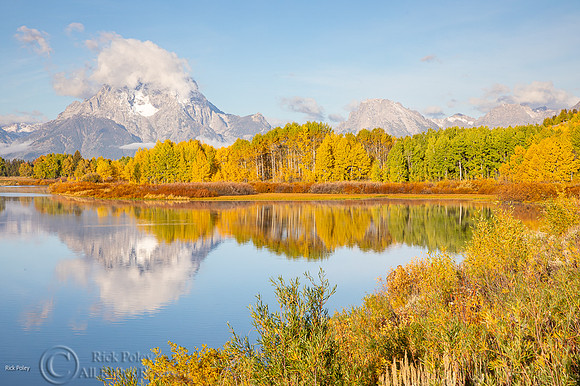 Cloud Enshrouded Mt. Moran at Sunrise, Oxbow Bend, Snake River,