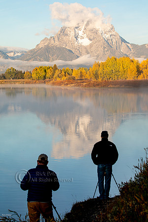 Photographers at Dawn With Mt. Moran Overlooking  Oxbow Bend, Sn