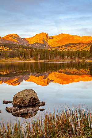 Flattop Mountain and Hallet Peak Reflected on Sprague Lake, Rock