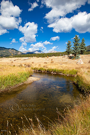 Big Thompson River & Cumulous Clouds In Autumn, Rocky Mountain N