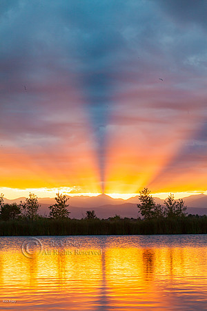 Crepuscular Rays Sunset, St. Vrain State Park, CO;