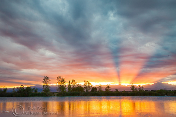 Crepuscular Rays Sunset, St. Vrain State Park, CO;