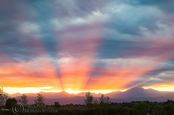 Crepuscular Rays Sunset, St. Vrain State Park, CO;