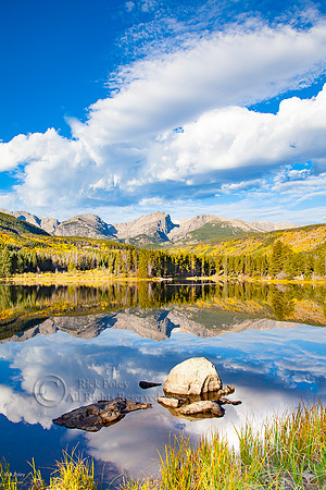 Autumn Mountain Reflections in Sprague Lake, Rocky Mountain NP,