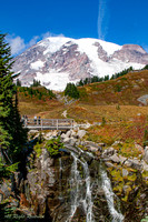 Waterfall & Mt. Rainier (14410-foot (4390 m)) Stratovolcano, WA