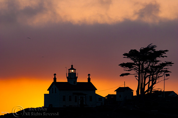 Crescent City Lighthouse (circa 1856) at Sunset, Crescent City, CA;